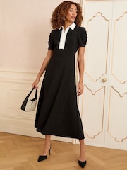 Love & Roses Black Petite Contrast Collar Midi Shirt Dress - Image 4 of 4