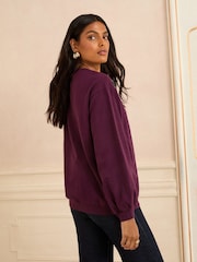 Love & Roses Burgundy Petite Crew Neck Jersey Sequin Sweatshirt - Image 4 of 4