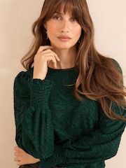 Love & Roses Red Textured Long Sleeve Top - Image 2 of 4