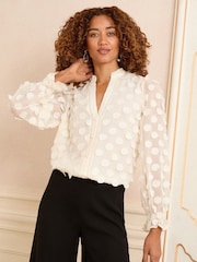 Love & Roses White Ecru Petite 3D Spot Long Sleeve Blouse - Image 1 of 4