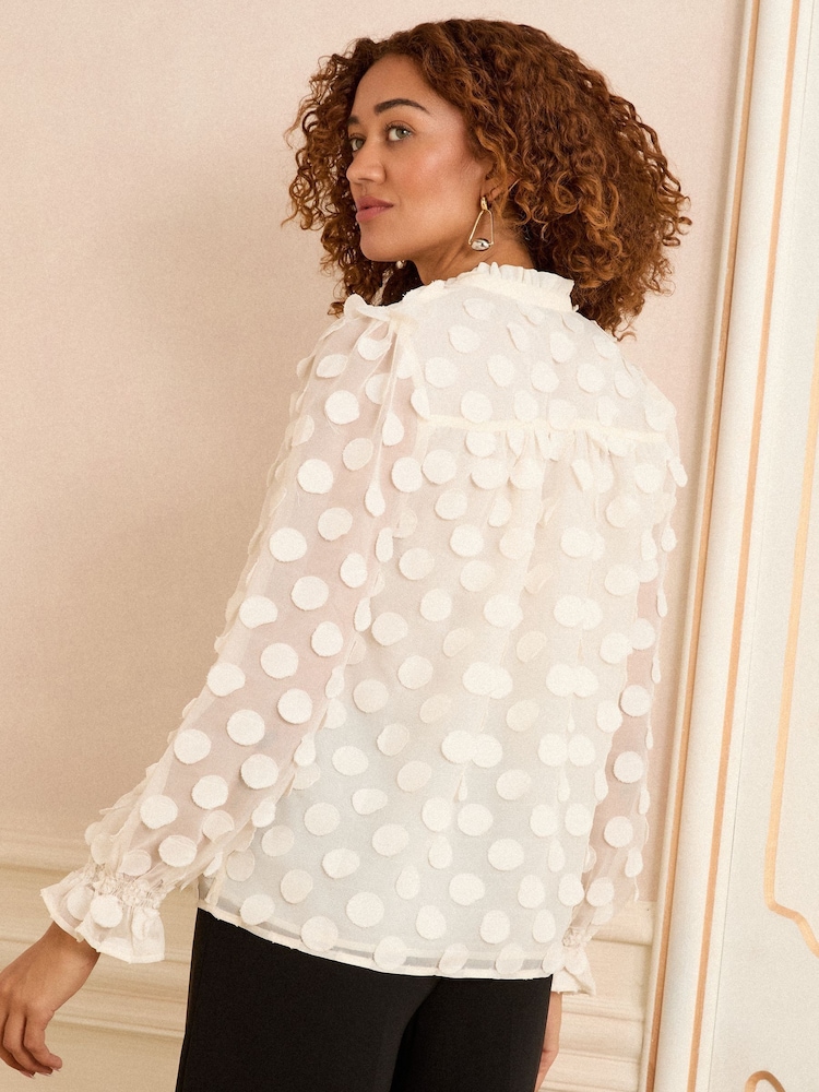Love & Roses White Ecru Petite 3D Spot Long Sleeve Blouse - Image 4 of 4