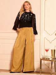 Love & Roses Black Gold Petite Embellished 3/4 Flute Sleeve Blouse - Image 3 of 4