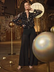 Love & Roses Black Cosmic Print Petite RO Metallic Cape Long Sleeve Top - Image 3 of 4