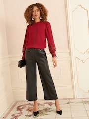 Love & Roses Red Petite Long Sleeve Lace Cuff Blouse - Image 3 of 4