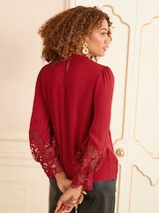Love & Roses Red Petite Long Sleeve Lace Cuff Blouse - Image 4 of 4