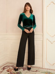 Love & Roses Green Petite Scallop Neck Long Sleve Velvet Top - Image 3 of 4