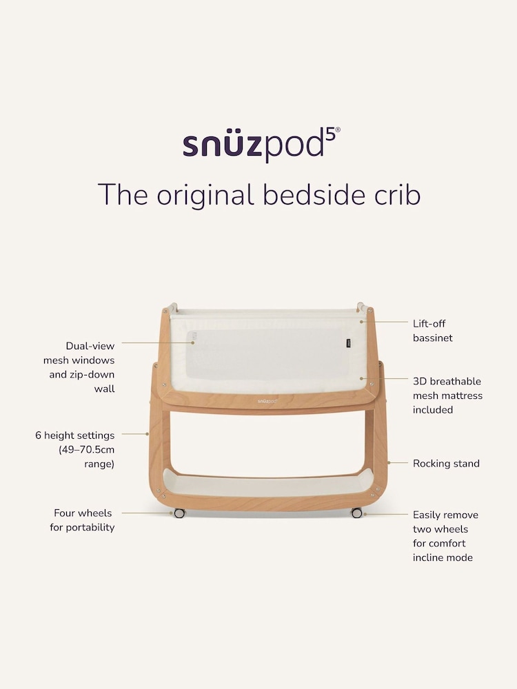 Snuz Natural Pod 5 Bedside Crib - Image 11 of 11