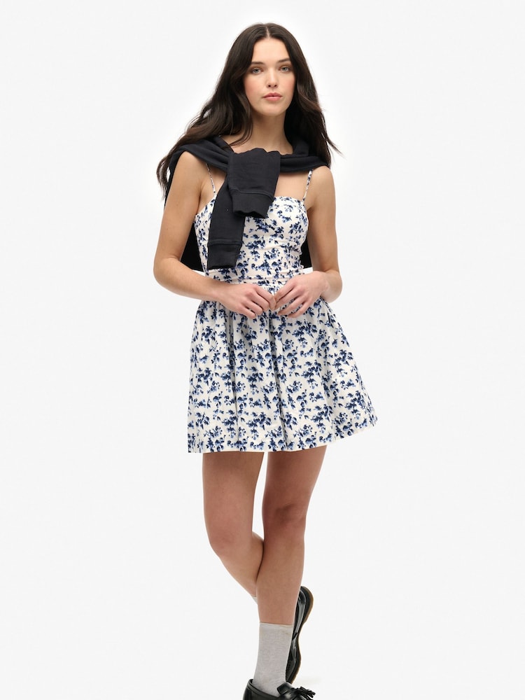 Superdry Blue/White Corset Cami Mini Dress - Image 1 of 7