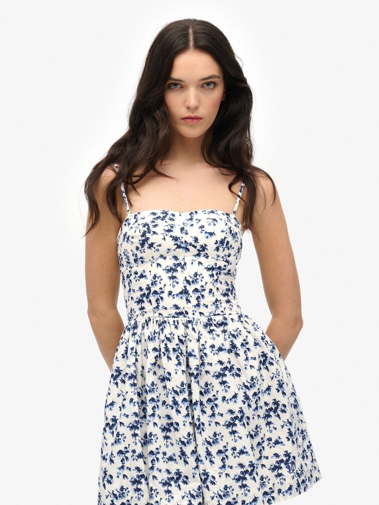 Superdry Blue/White Corset Cami Mini Dress - Image 4 of 7