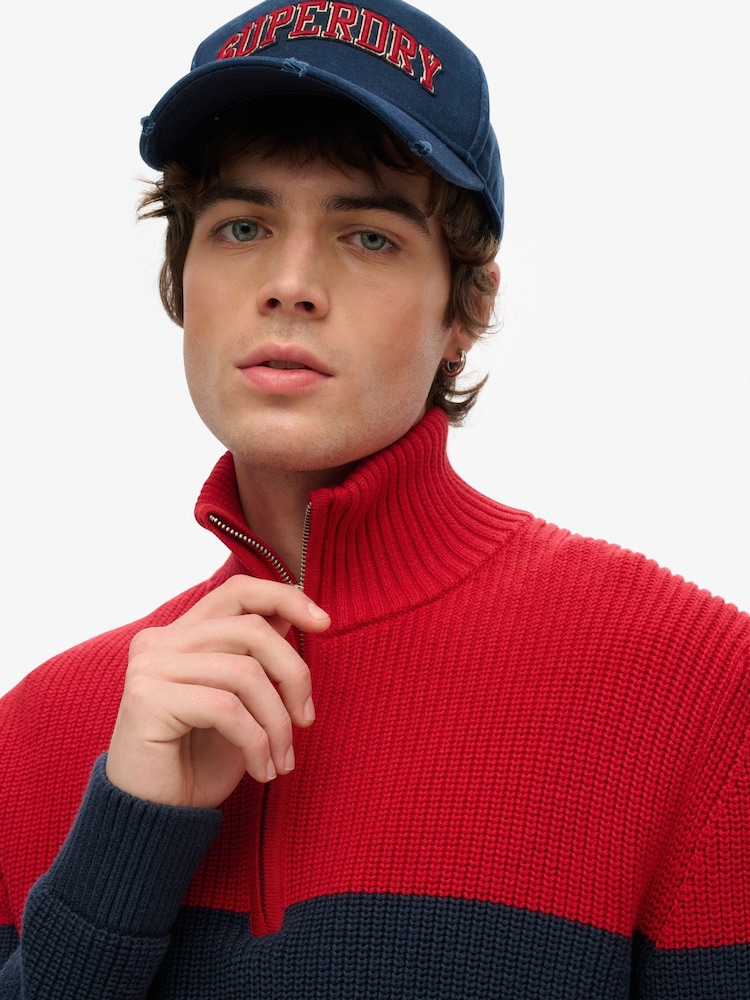 Superdry Blue 100% Cotton Classic Stripe Half Zip Jumper - Image 4 of 4 Superdry Blue 100% Cotton Classic Stripe Half Zip Jumper - Image 4 of 4