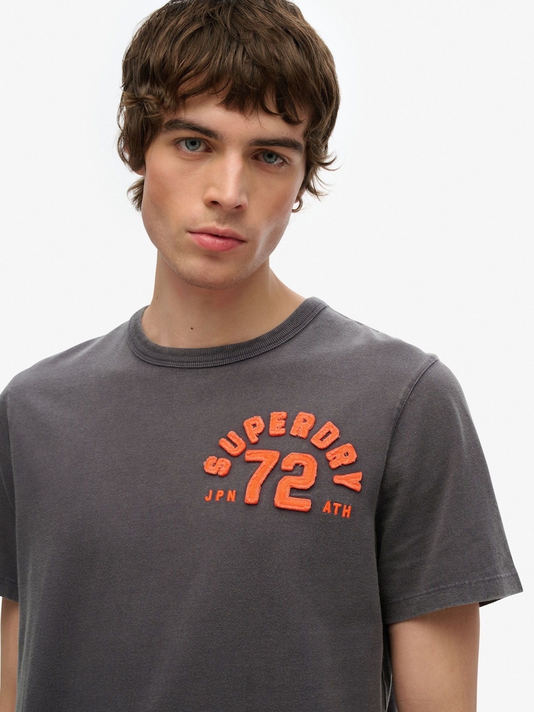 Superdry Grey Vintage Athletic Short Sleeve 100% Cotton T-Shirt - Image 4 of 4