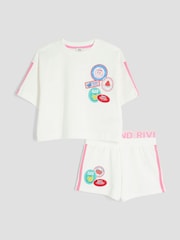 River Island White Girls 100% Cotton Badged Runner Set - Image 1 of 4