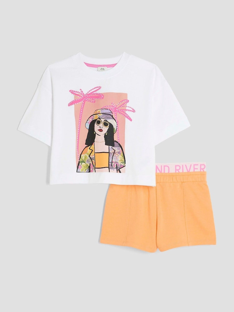 River Island Orange Girls 100% Cotton Runner Set - Image 1 of 4