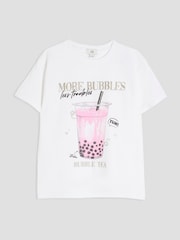 River Island White Girls Glitter More Bubbles 100% Cotton T-Shirt - Image 1 of 4