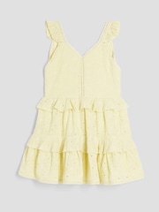 River Island Yellow Girls Tiered Broderie Dress - Image 1 of 4