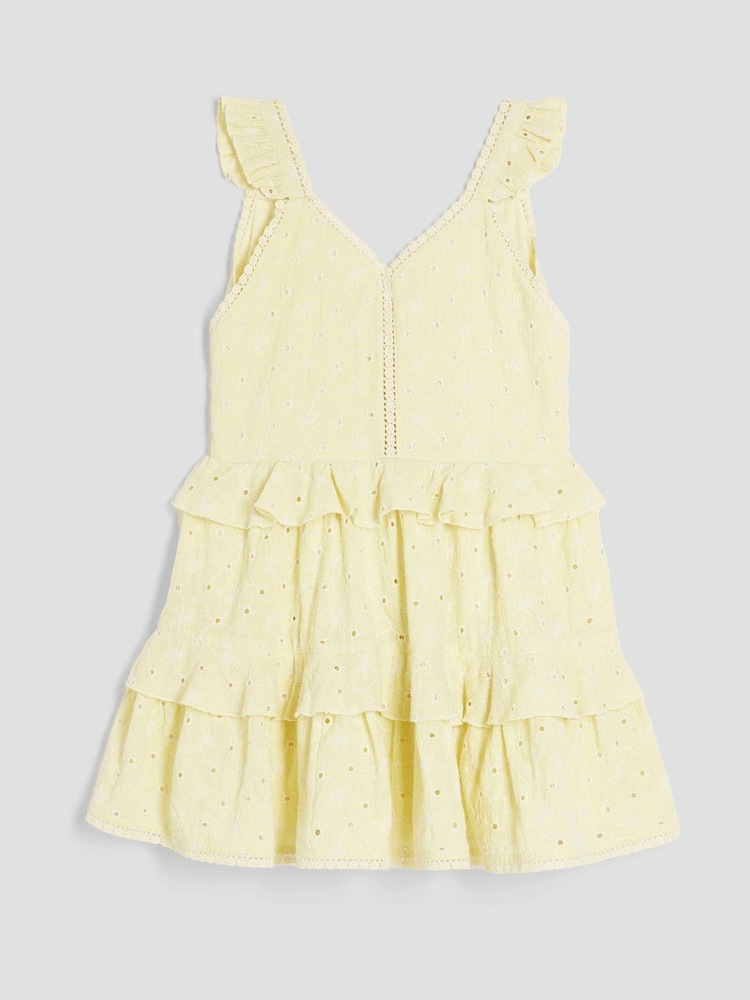 River Island Yellow Girls Tiered Broderie Dress - Image 1 of 4