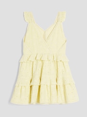 River Island Yellow Girls Tiered Broderie Dress - Image 2 of 4