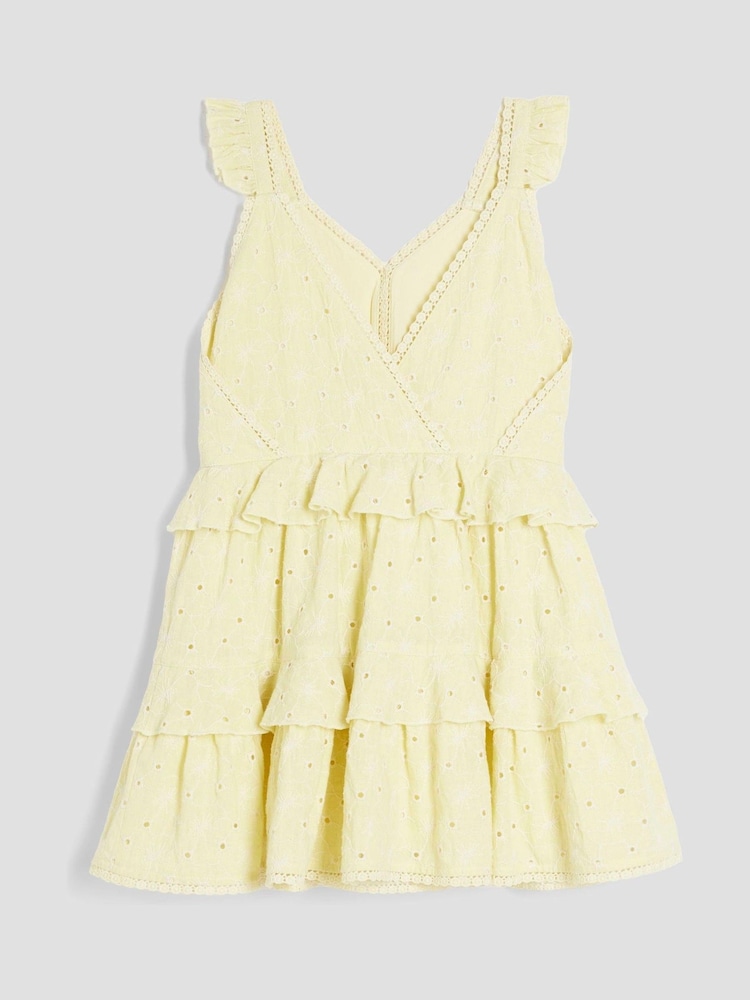 River Island Yellow Girls Tiered Broderie Dress - Image 2 of 4