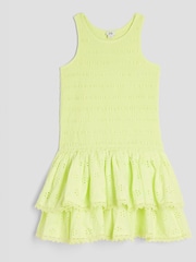 River Island Green Girls 100% Cotton Shirred Broderie Rara Dress - Image 1 of 4
