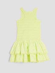 River Island Green Girls 100% Cotton Shirred Broderie Rara Dress - Image 2 of 4
