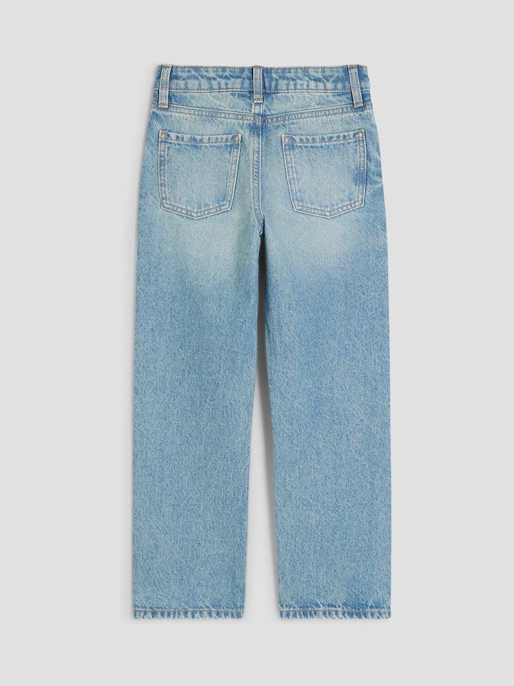 River Island Girls Denim Heart Diamonte Straight 100% Cotton Jeans - Imagen 2 de 4