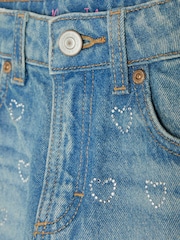 River Island Girls Denim Heart Diamonte Straight 100% Cotton Jeans - Imagen 3 de 4