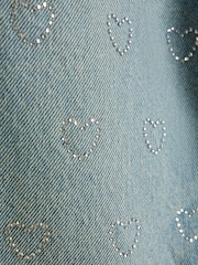 River Island Girls Denim Heart Diamonte Straight 100% Cotton Jeans - Imagen 4 de 4