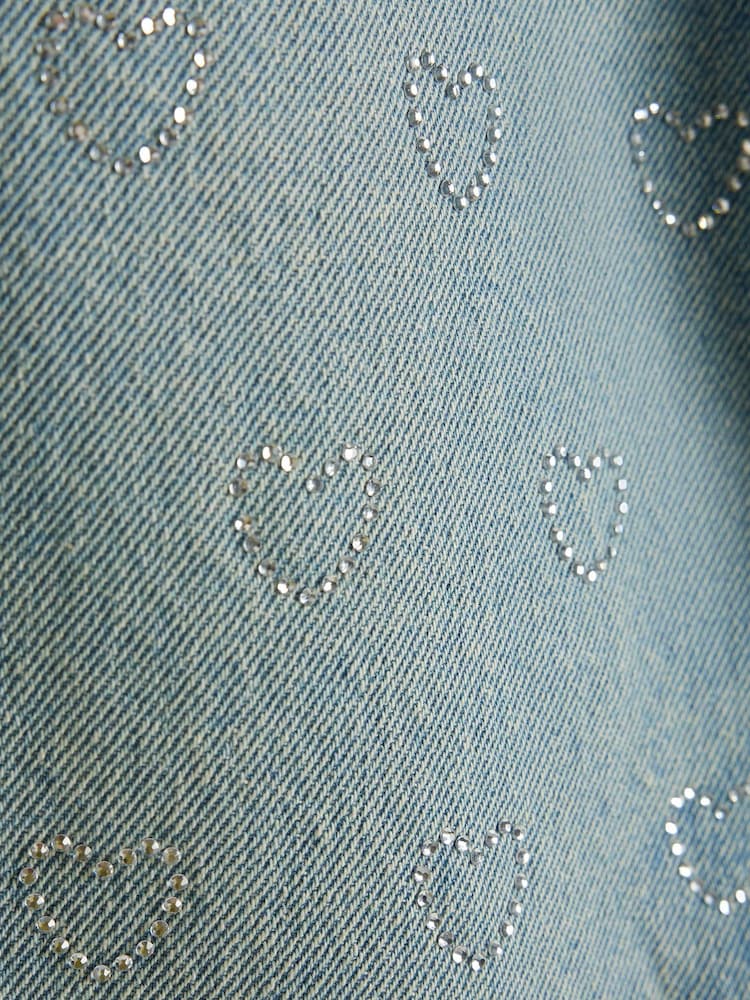 River Island Girls Denim Heart Diamonte Straight 100% Cotton Jeans - Imagen 4 de 4