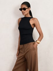 Reiss Black Maisie Low-Back Rib-Knit Vest - Image 2 of 7