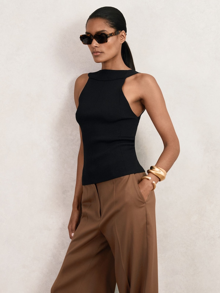 Reiss Black Maisie Low-Back Rib-Knit Vest - Image 2 of 7