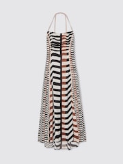 Reiss Black/Brown Georgie Chevron-Stripe Ruched Midi Dress - Image 2 of 6