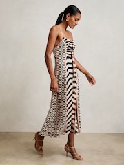 Reiss Black/Brown Georgie Chevron-Stripe Ruched Midi Dress - Image 4 of 6