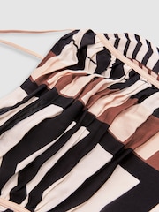 Reiss Black/Brown Georgie Chevron-Stripe Ruched Midi Dress - Image 6 of 6