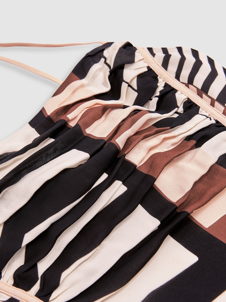 Reiss Black/Brown Georgie Chevron-Stripe Ruched Midi Dress - Image 6 of 6