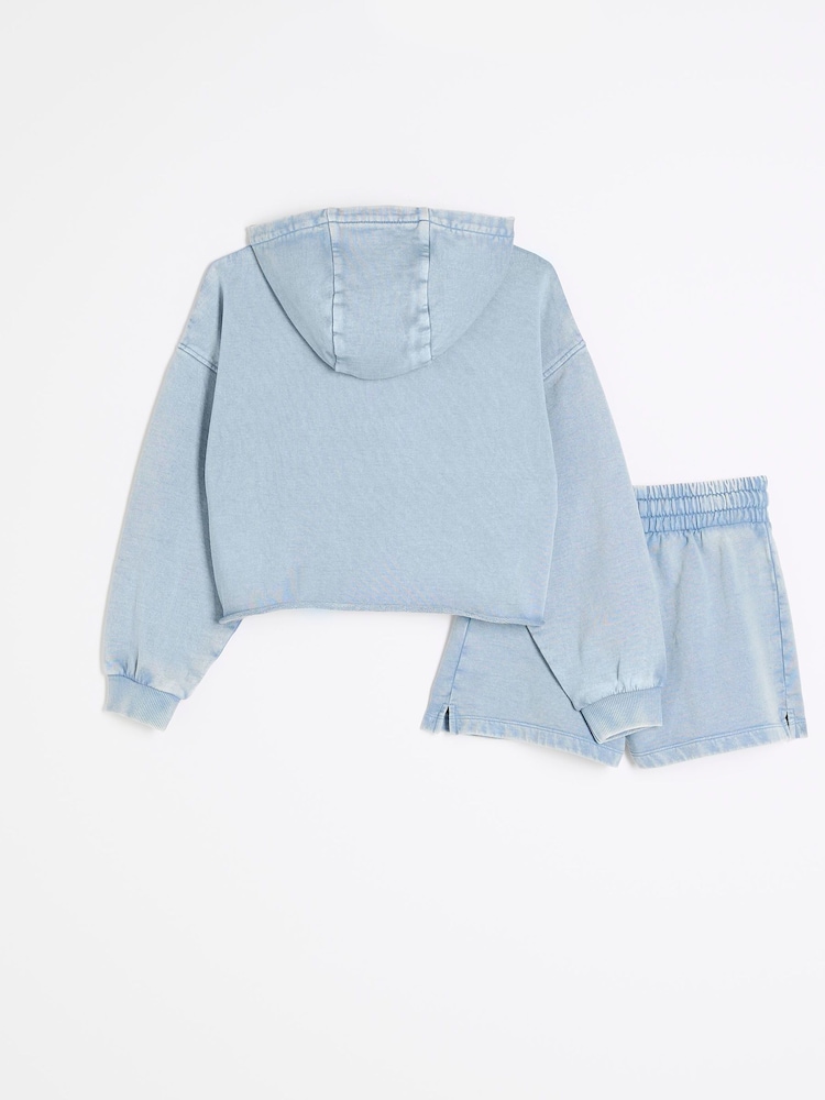River Island Blue Girls Washed Short 100% Cotton Sweat Set - Image 2 of 5