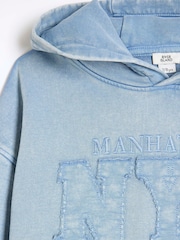 River Island Blue Girls Washed Short 100% Cotton Sweat Set - Image 4 of 5