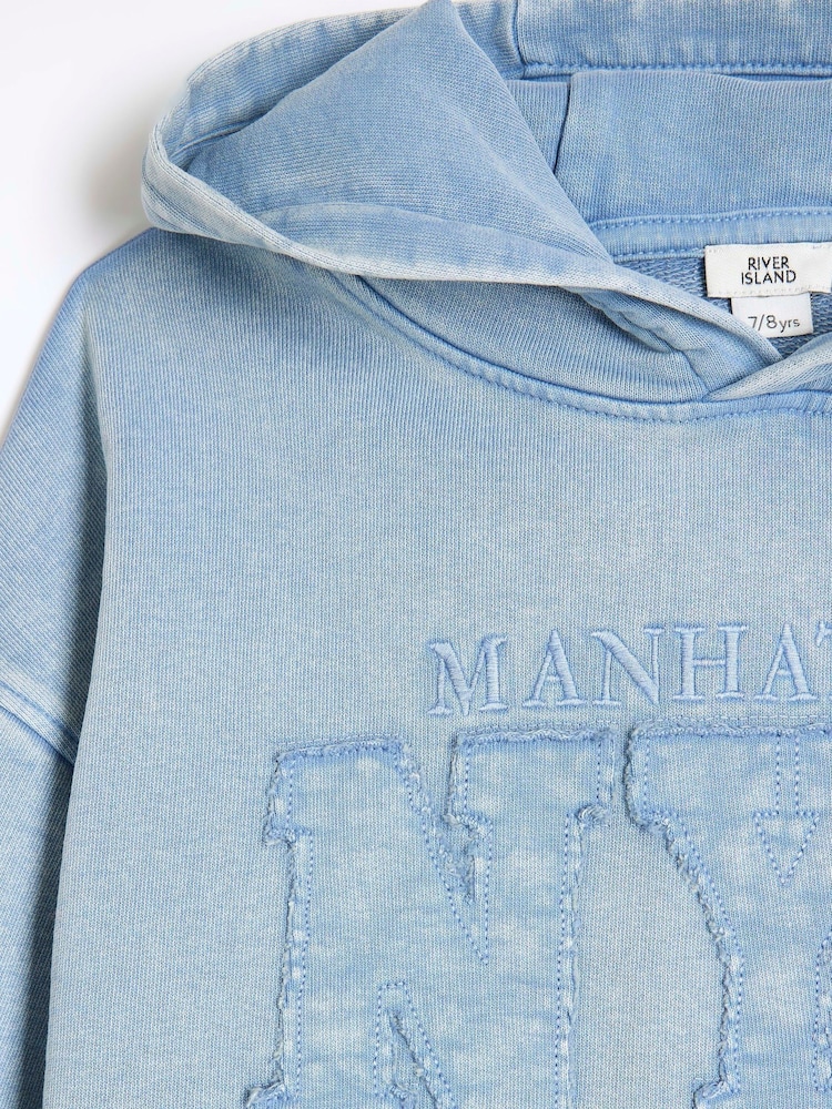 River Island Blue Girls Washed Short 100% Cotton Sweat Set - Image 4 of 5
