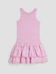 River Island Purple Girls Shirred Broderie Rara 100% Cotton Dress - Image 1 of 4