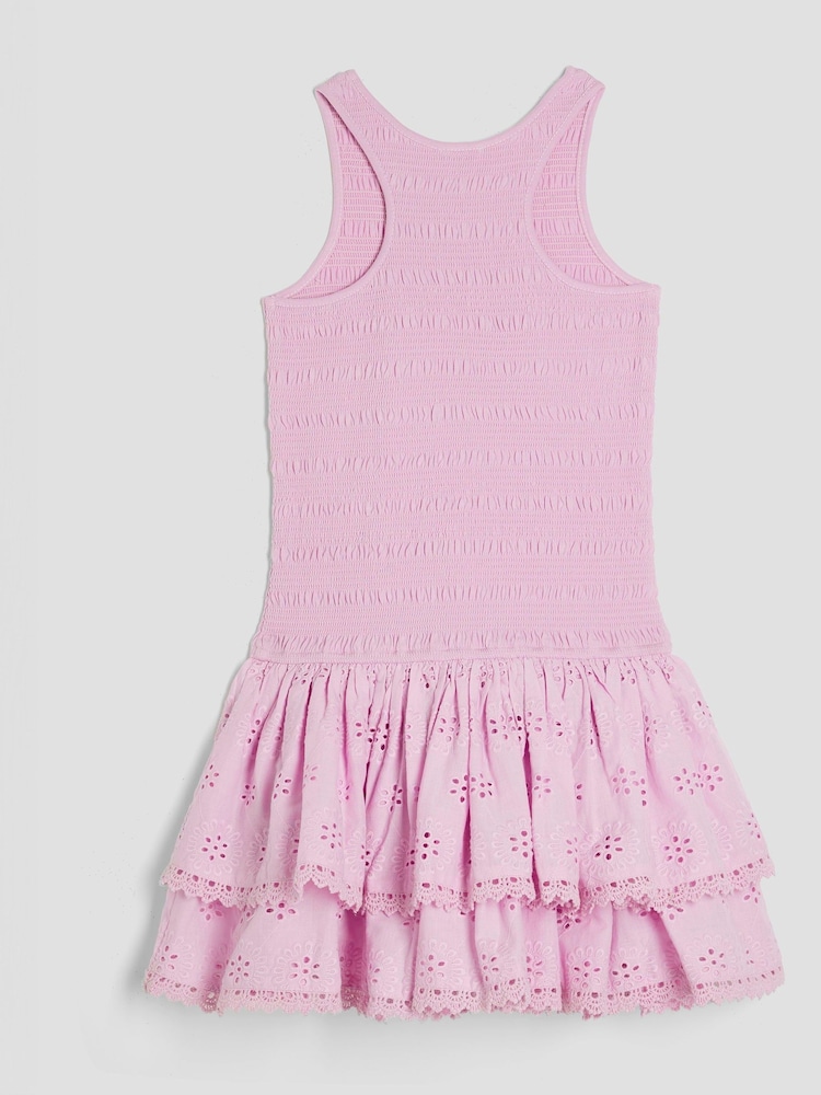 River Island Purple Girls Shirred Broderie Rara 100% Cotton Dress - Image 2 of 4