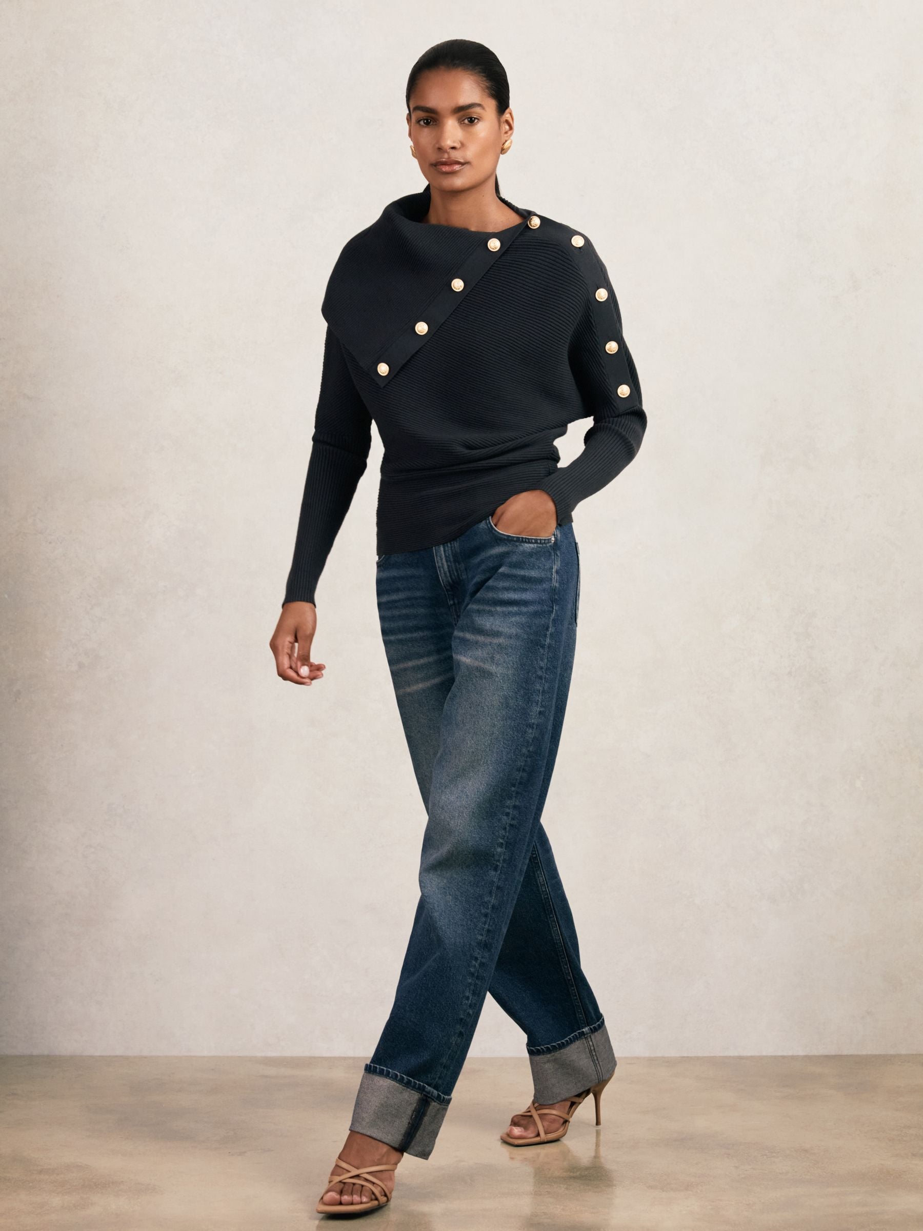 anuke Layered Rib Tops ネイビー Buy Reiss Navy Lexi Rib-Knit Button Shawl Jumper from Next USA