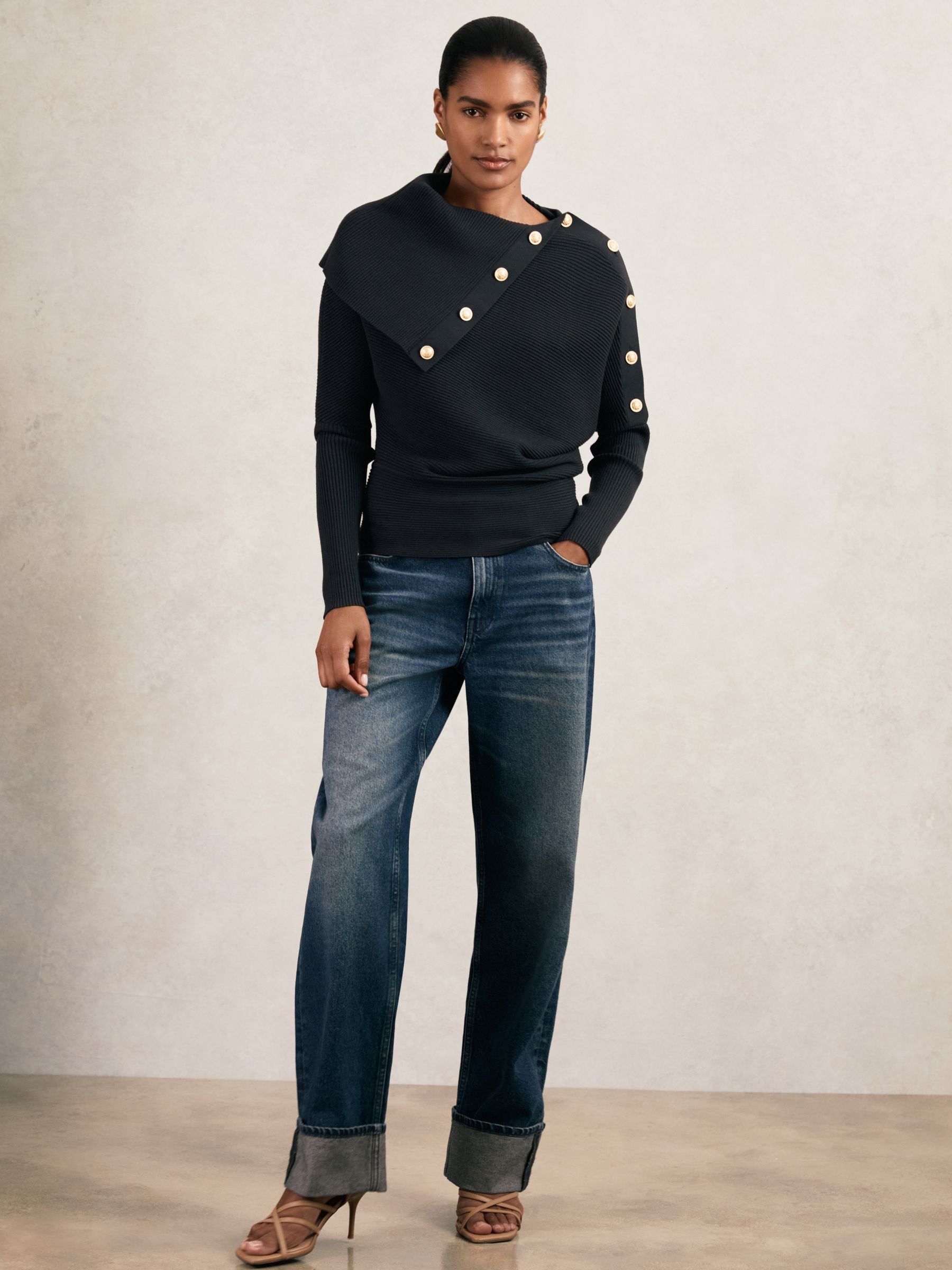 Buy Reiss Navy Lexi Rib-Knit Button Shawl Jumper from Next USA