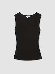 Reiss Black Jody Stretch-Cotton Ribbed Asymmetric Vest - Image 2 of 6