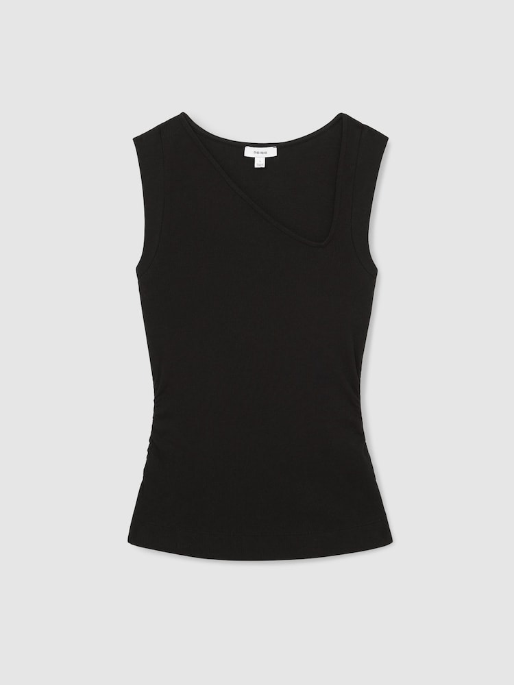 Reiss Black Jody Stretch-Cotton Ribbed Asymmetric Vest - Image 2 of 6