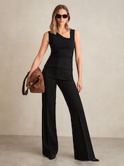 Reiss Black Jody Stretch-Cotton Ribbed Asymmetric Vest - Image 3 of 6