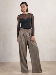 Reiss Black Margot Mesh Knit Sweetheart Long-Sleeve Top - Image 3 of 6