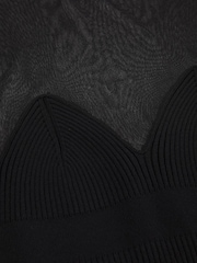 Reiss Black Margot Mesh Knit Sweetheart Long-Sleeve Top - Image 6 of 6