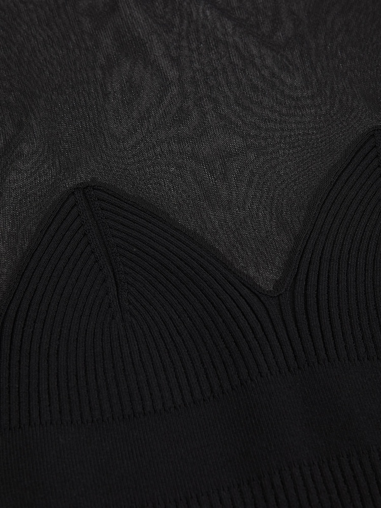 Reiss Black Margot Mesh Knit Sweetheart Long-Sleeve Top - Image 6 of 6