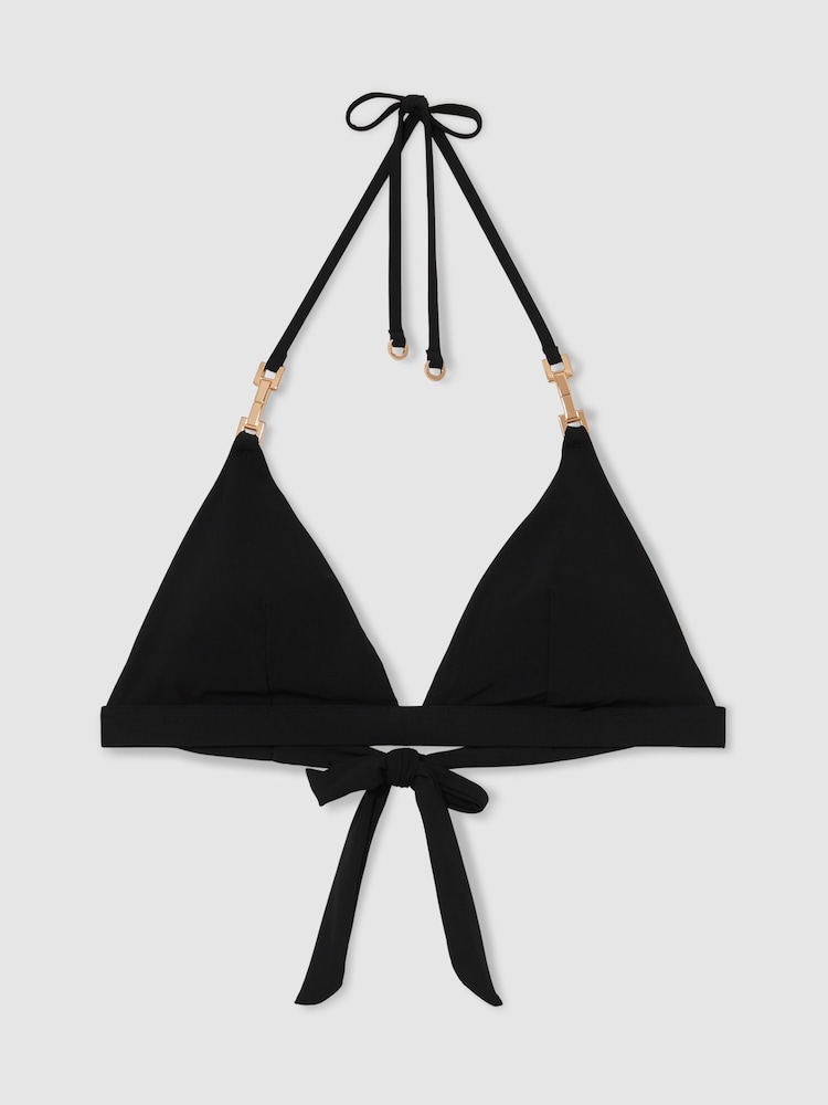 Reiss Black Riah Triangle Halter Neck Bikini Top - Image 2 of 5