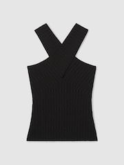 Reiss Black Alex Cross Neck Textured Top - Image 2 of 5