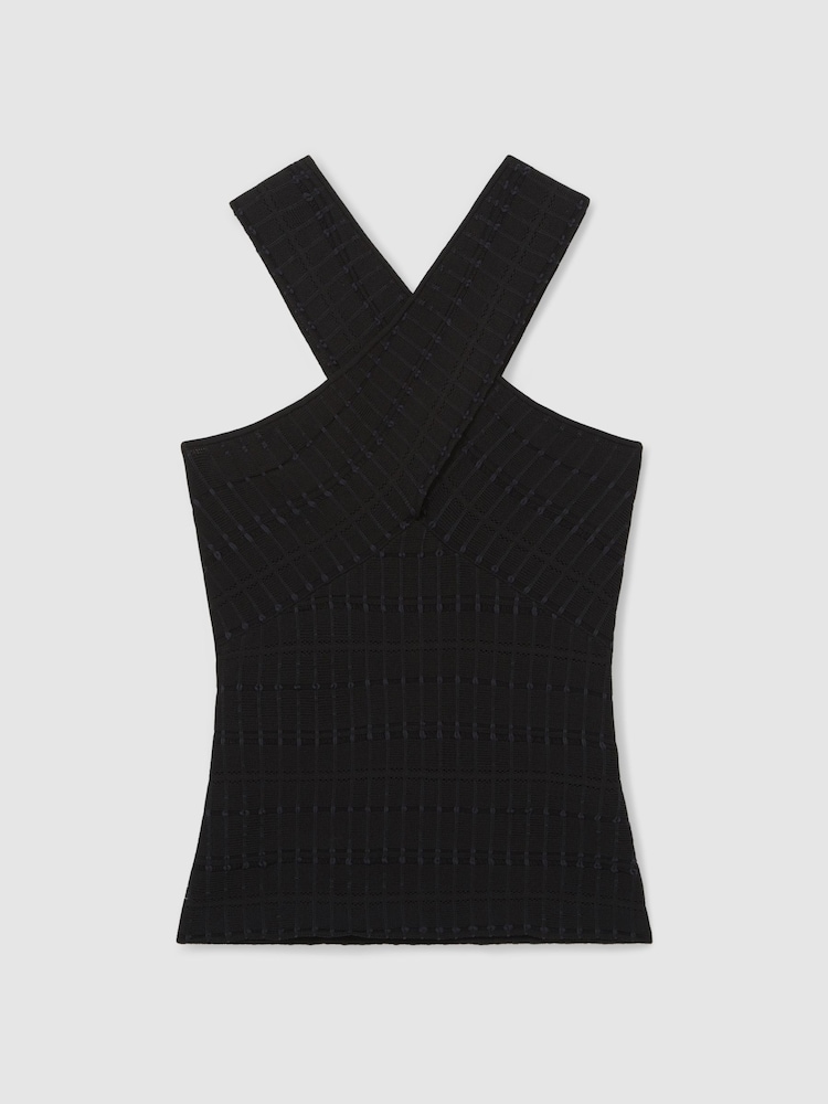 Reiss Black Alex Cross Neck Textured Top - Image 2 of 5